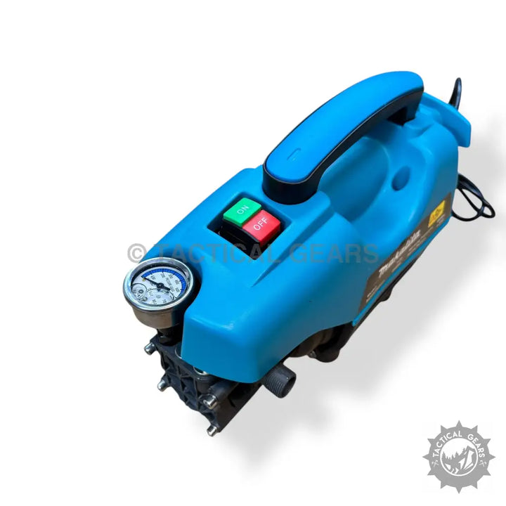 Blue portable powerful electric pressure washer with built-in gauge and on/off buttons
