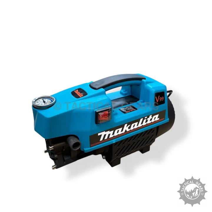 Turquoise and black portable electric pressure washer kit with pressure gauge and handle