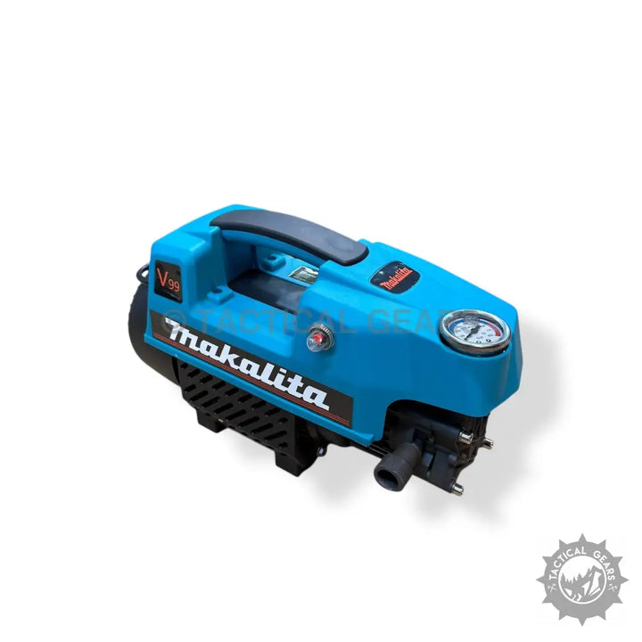 Blue portable pressure washer with pressure gauge, ideal for powerful electric cleaning