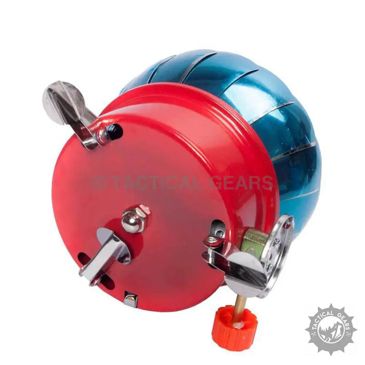 Portable gas burner camping stove with red base and blue gas canister, windproof camping stove