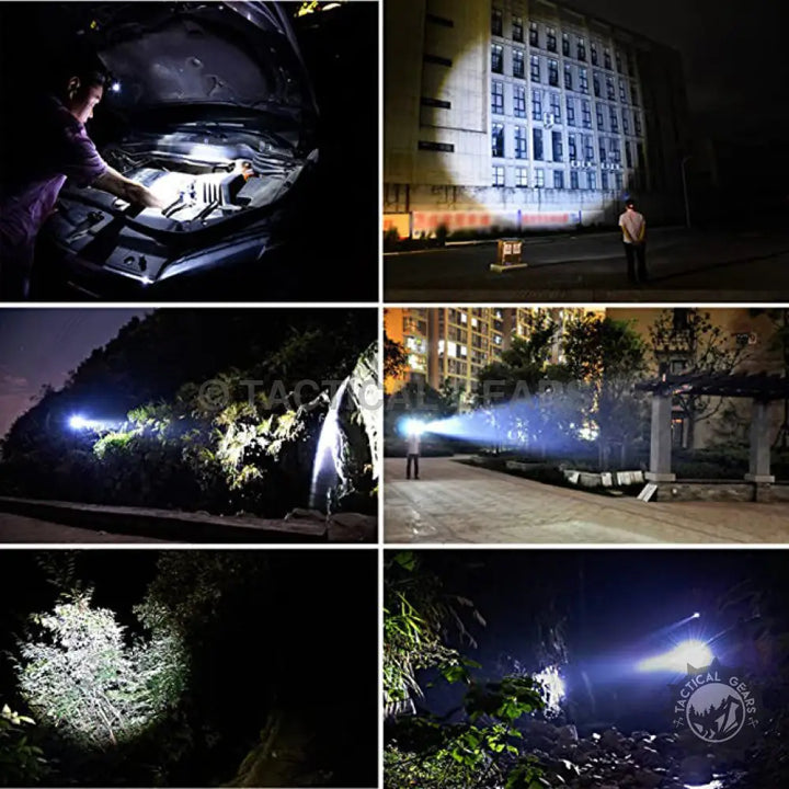 Powerful 4-Mode Headlamp with adjustable strap illuminating dark environments effectively