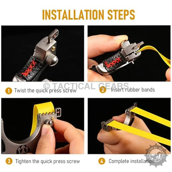Metal laser hunting slingshot with leather handle and yellow rubber bands for powerful laser hunting