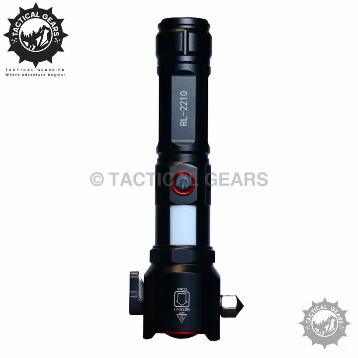 Powerful tactical torch with 1-km visible range, hours battery time, and multi-function tools