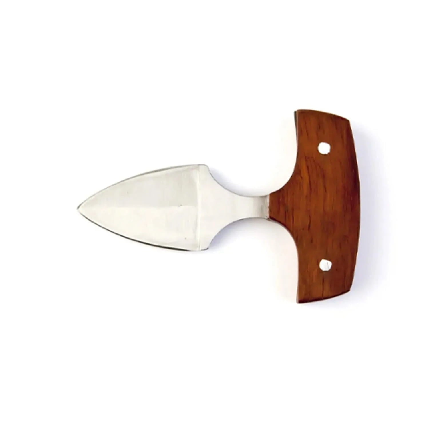 Wooden T-Handle Push Knife with Leather Sheath and double-edged blade
