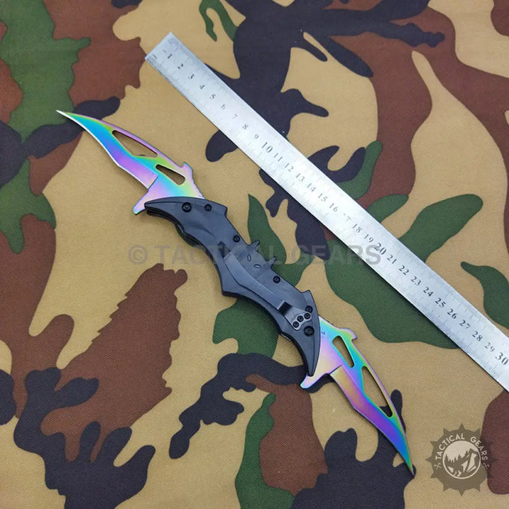 Rainbow-colored double-bladed fantasy knife from Batman Tactical Stainless Steel Knife, ideal dual blade pocket stainless steel pocket knife