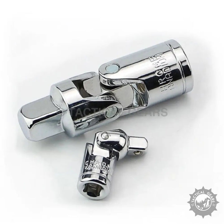 Shiny chrome universal joint sockets with inch extension bar and ratchet wrench in Garage Tools Kit