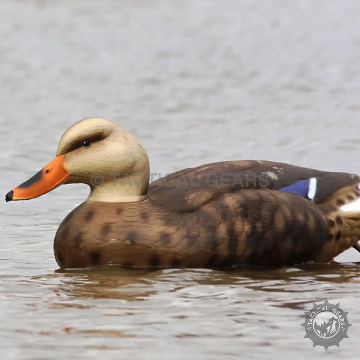 Realistic mallard duck decoy with orange bill and blue wing accents for hunting or decor