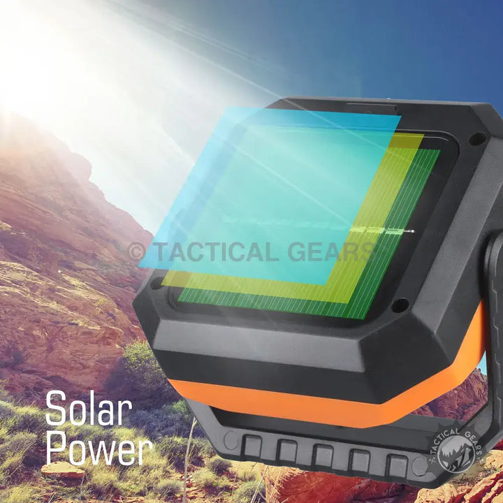Portable solar-powered work light with pivoting adjustment and COB LED technology