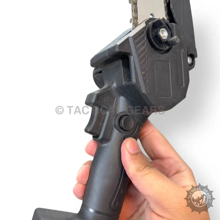 Rechargeable 48V Electric Mini Chainsaw with ergonomic black grip for easy pruning