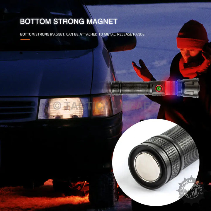 Rechargeable Alloy COB Work Light with magnetic base and red blue warning lights
