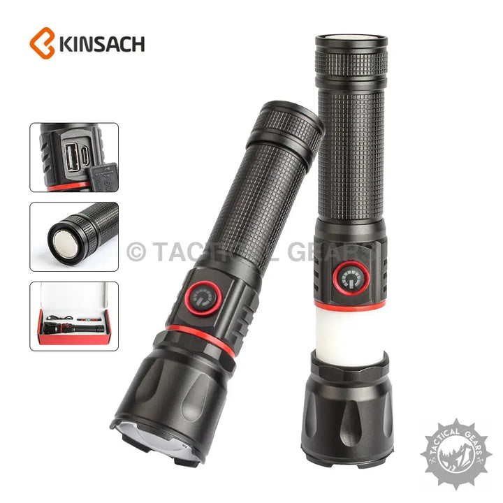 Rechargeable Alloy Flashlights with COB Work Light, USB charging, and strong magnet