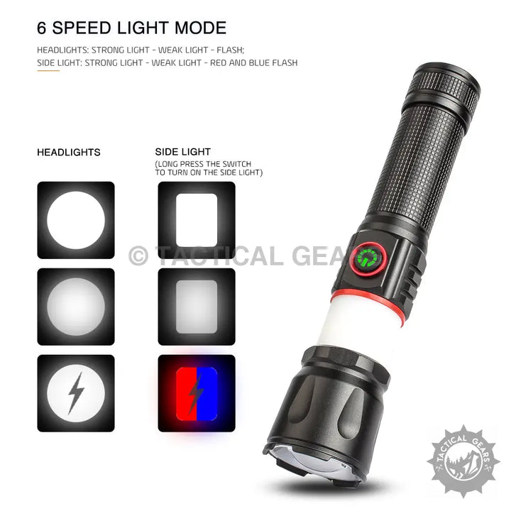 Rechargeable Alloy COB Work Light with six modes including flashing and red blue side lights