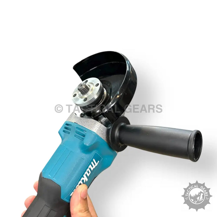 Teal and black rechargeable angle grinder with side handle from Rechargeable Angle Grinder Kit