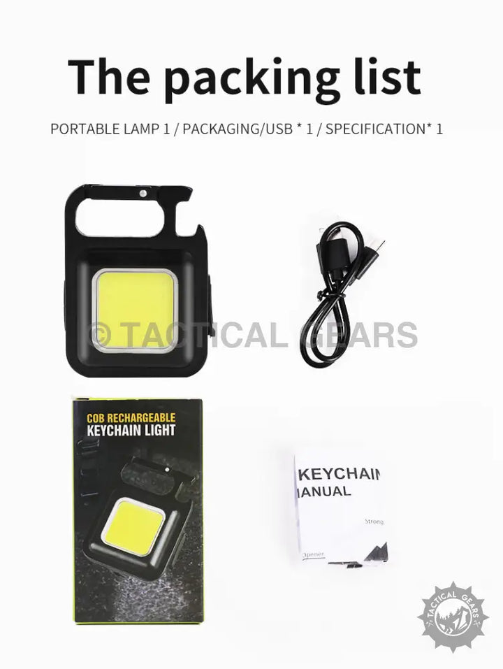 Black rectangular LED keychain flashlight with built-in carabiner clip for Magnet Base Spotlight