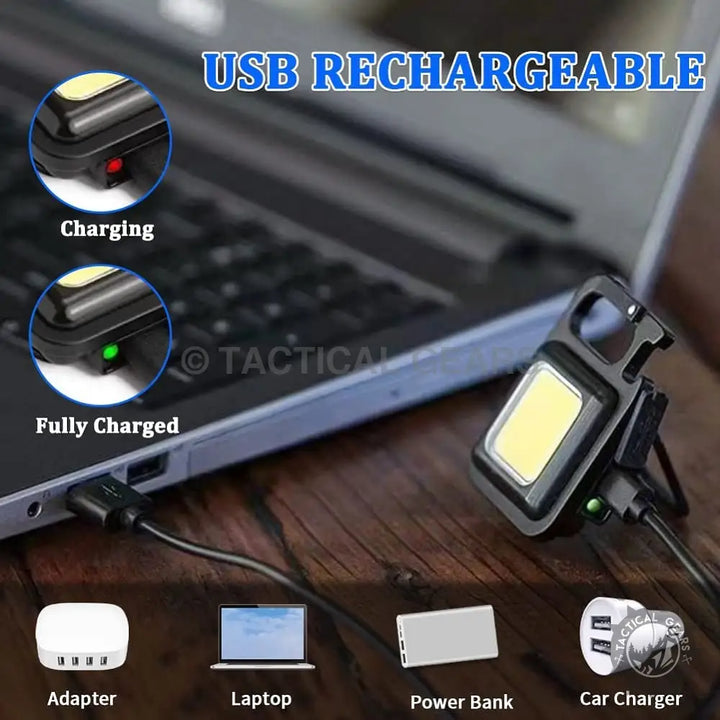 USB rechargeable mini COB LED work light with carabiner clip for Magnet Base Spotlight with Bottle Opener