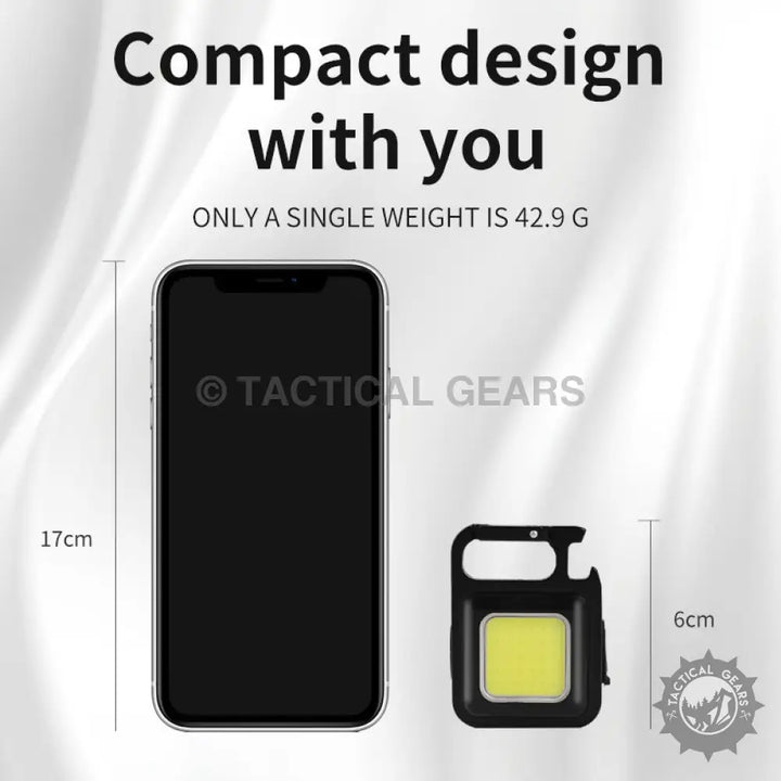 Compact magnet base spotlight with bottle opener and multi-functional keychain flashlight