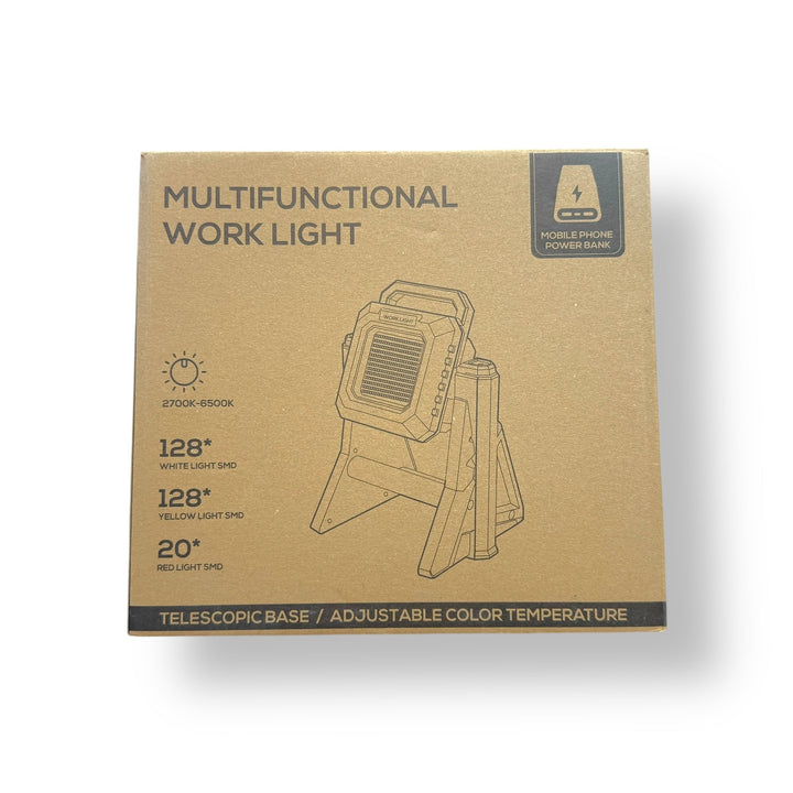 Rechargeable LED Folding Work Light with telescopic base adjustable color temp and power bank