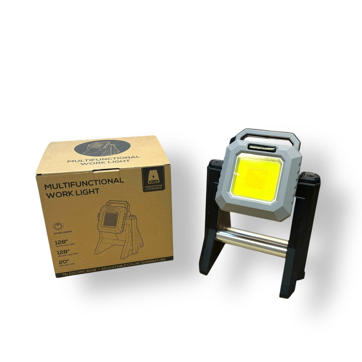 Portable rechargeable LED folding work light with stand and 9000mAh power bank