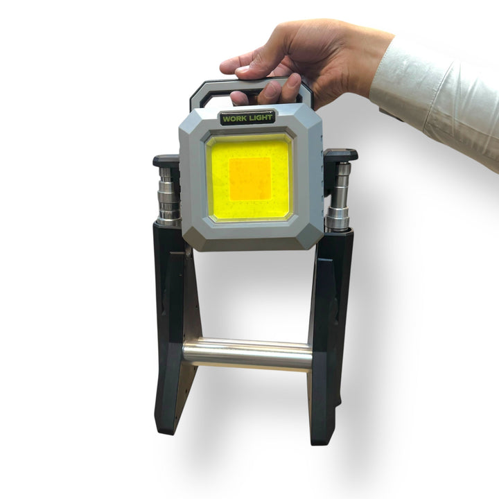 Portable LED folding work light with foldable stand and 9000mAh power bank
