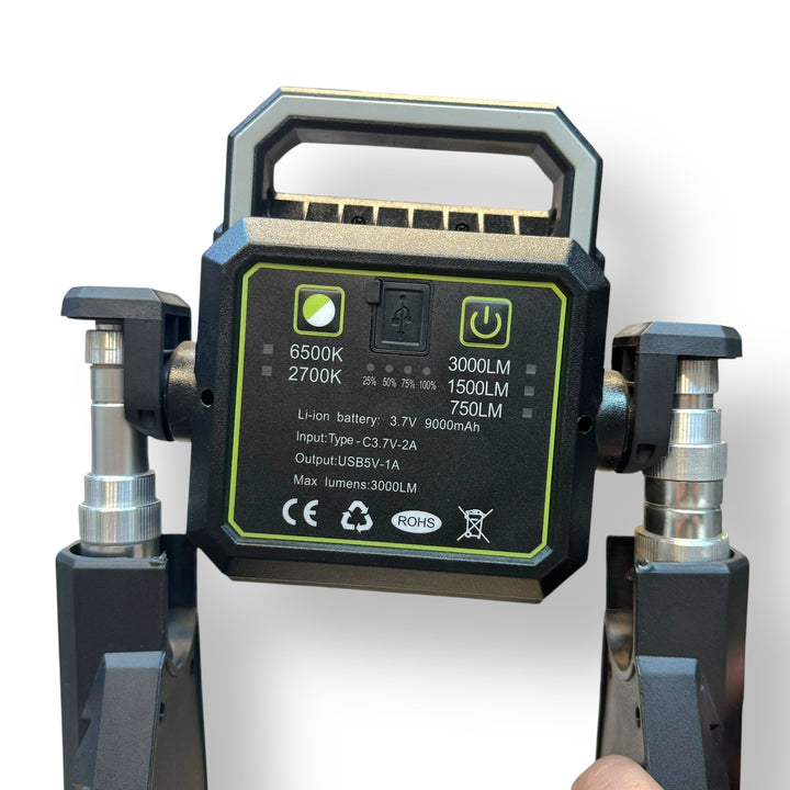 Rechargeable LED folding work light with 9000mAh power bank and built-in battery