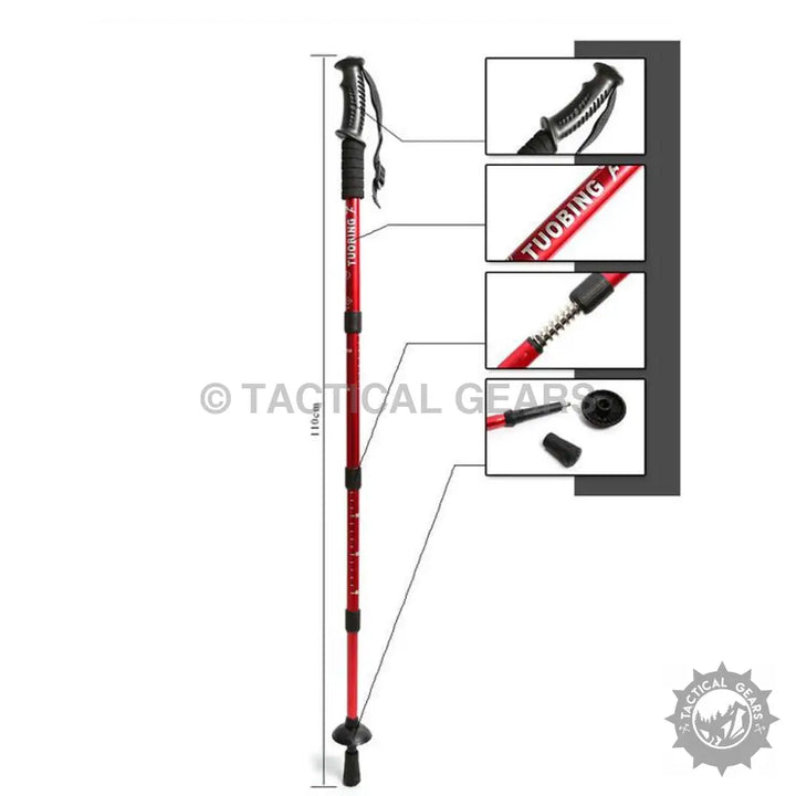 Red antishock hiking stick with black accents and adjustable sections