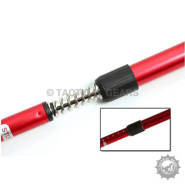 Red AntiShock hiking stick with telescopic baton and black accents