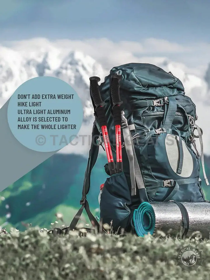 Multicolor AntiShock hiking stick with lightweight green backpack