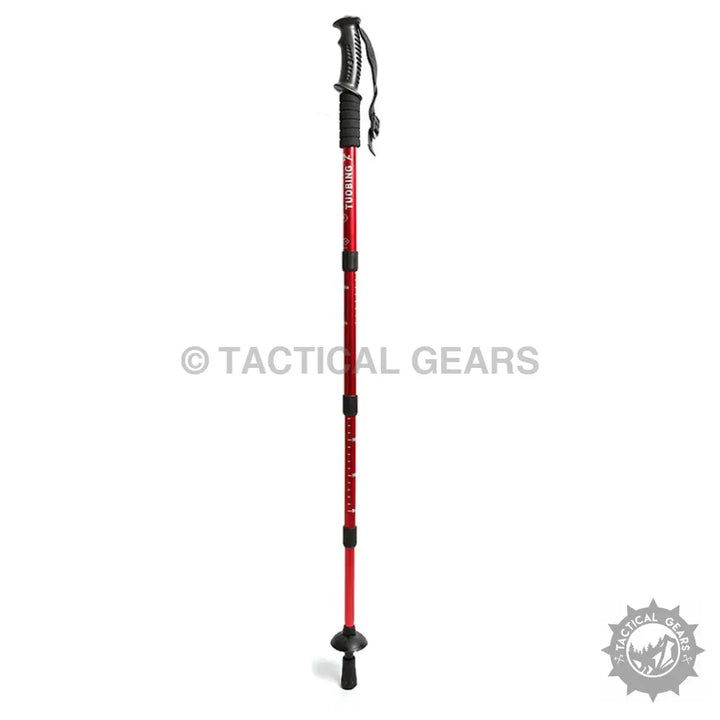 Red antishock hiking stick with black accents and adjustable sections