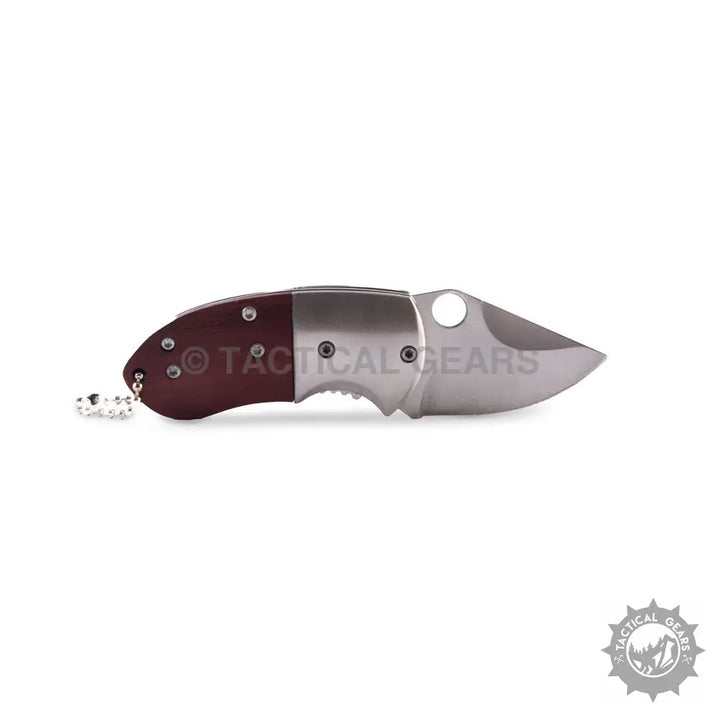 Browning Mini Knife: silver folding blade, wooden handle, chain, Tactical Gears brand
