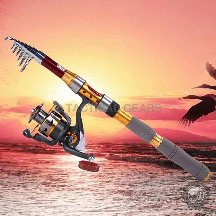 Collapsible fishing rod with spinning reel in Retractable Fishing Rod Set for easy transport