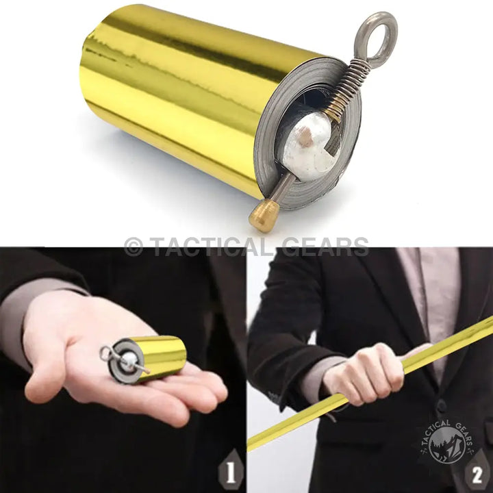 Magic telescopic stick with retractable metal staff coiled and ready to extend