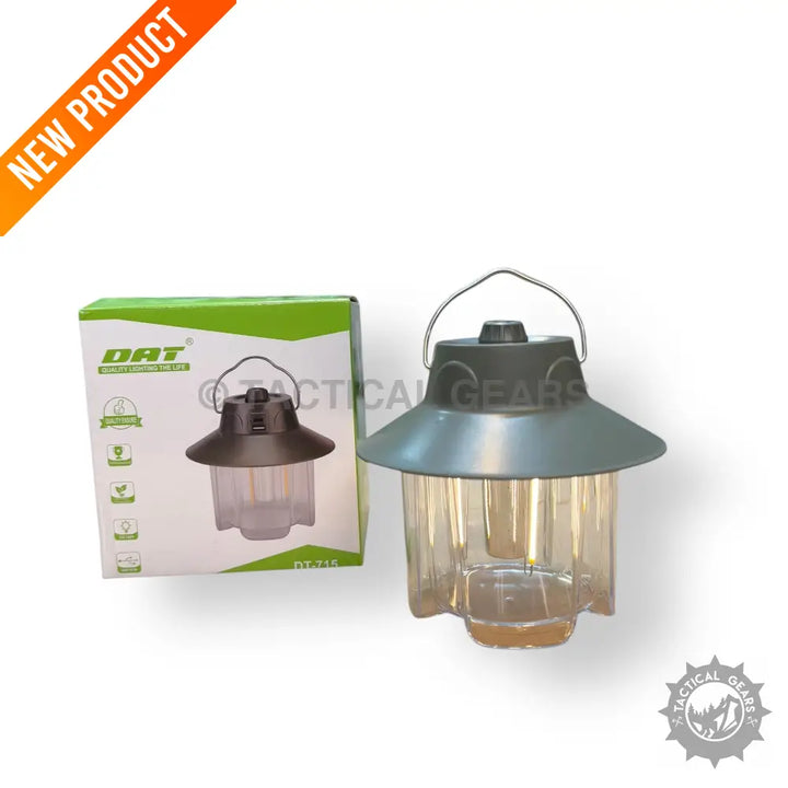 Retro DAT Rechargeable Camping Lantern with dark green top and metal handle