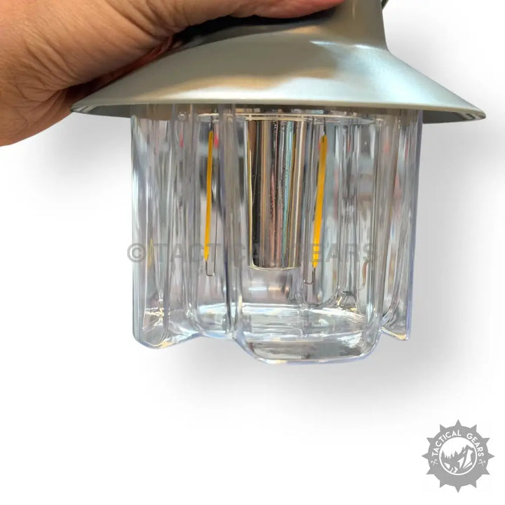 Handheld Clear Plastic and Silver LED Camping Lantern for DAT Rechargeable Camping Use