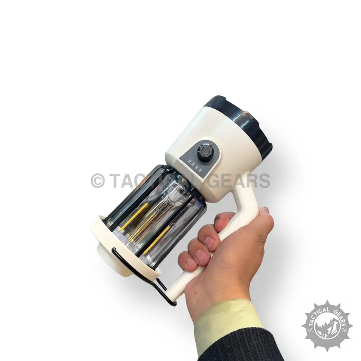 Handheld white and black Retro Portable Camping Lantern with clear cylinder and handle