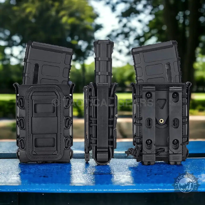 Black tactical rifle mag pouch holster for carrying rifle magazines securely
