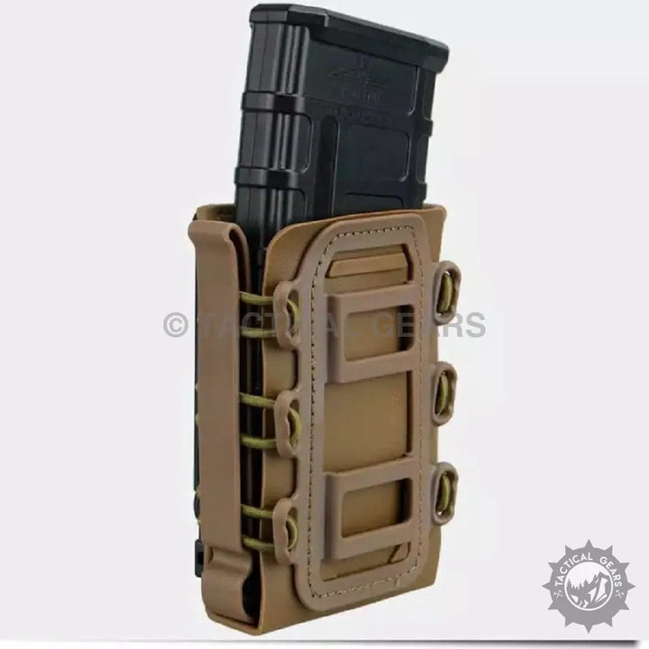 Tan Polymer Rifle Mag Pouch Holster with Black Magazine Insert for Secure Carry
