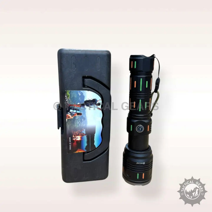 Black tactical flashlight with carrying case for Ruilang 1KM Powerful Flashlight product