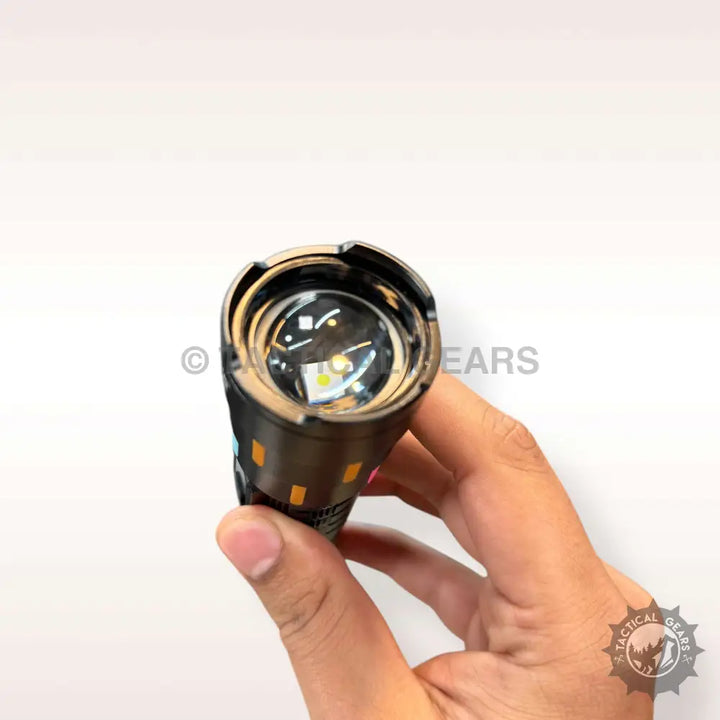 Black tactical Ruilang Multifunction Flashlight with LED bulb and textured grip