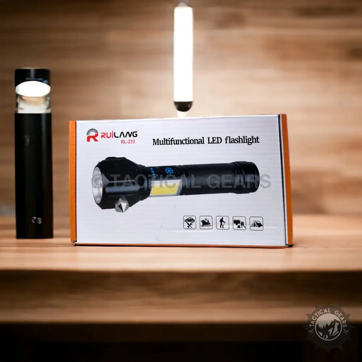 Packaged Ruilang Multifunctional LED Flashlight showcasing versatile multifunctional LED design