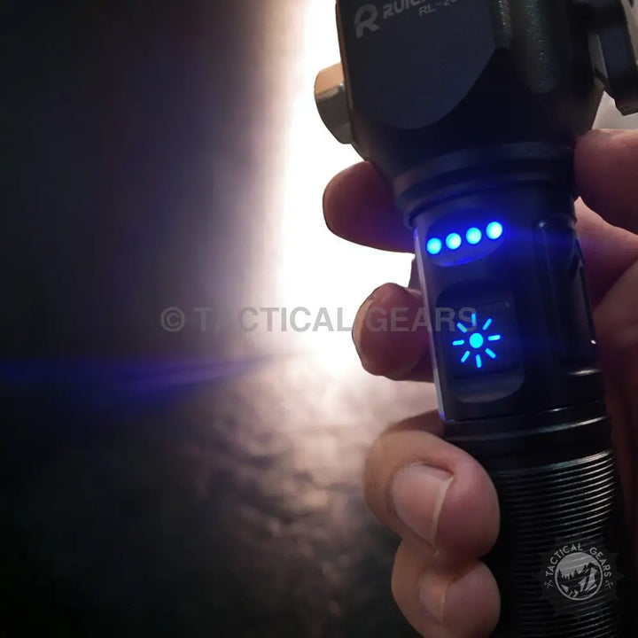 Ruilang Multifunctional LED Flashlight with blue battery indicator and glowing blue button
