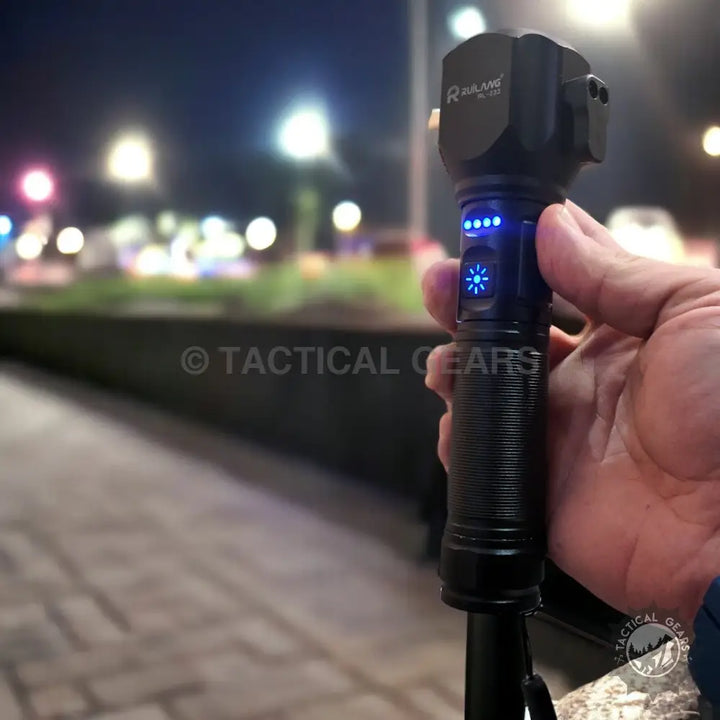 Black Ruilang Multifunctional LED Flashlight with digital display and active light mode