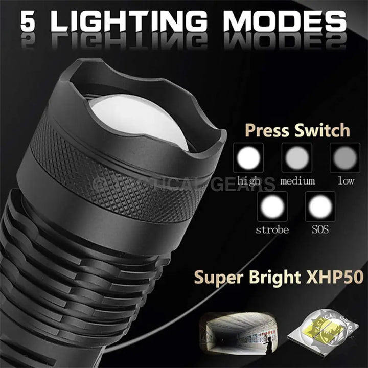 Ruilang P90 USB Type-C rechargeable tactical flashlight with five lighting modes