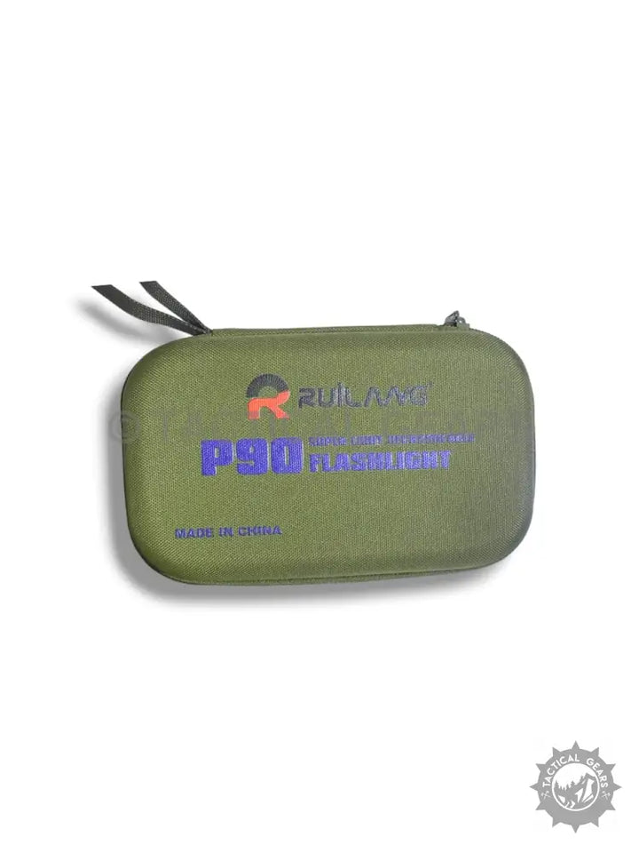 Olive green zippered carrying case for Ruilang P90 USB Type-C rechargeable torch
