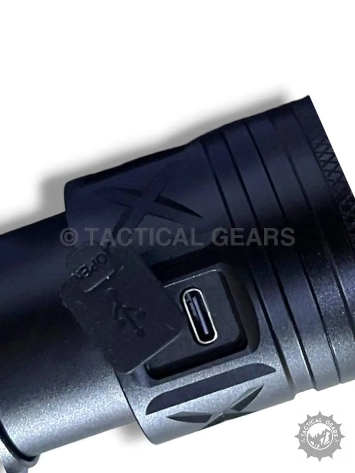 Ruilang P90 USB Type-C Rechargeable Torch with Black Tactical Flashlight and USB-C port