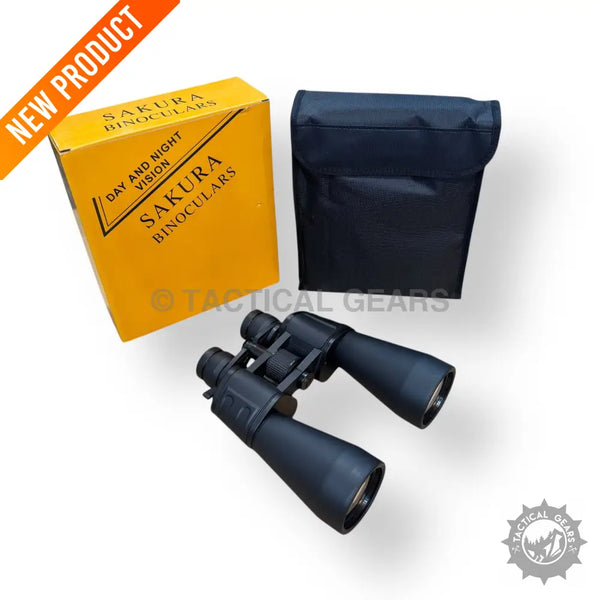 Black Sakura 90x80 Zooming Binoculars with yellow box and carrying case