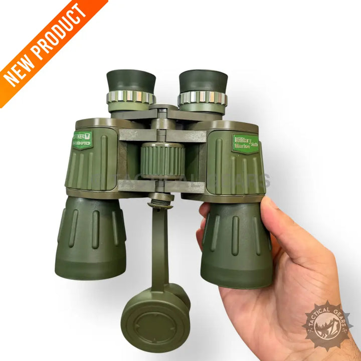 Olive green Seeker 10x50 Green Binoculars with 10x magnification and central focusing wheel