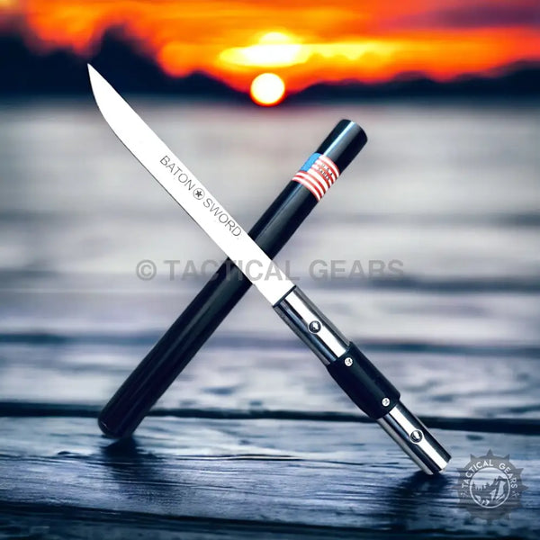 Self-defense US Baton Sword with black silver baton and American flag handle