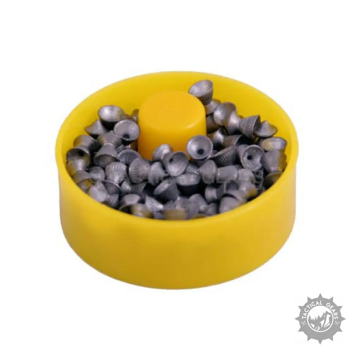 Yellow container of Jet Nakhjir Amol Air Rifle 5.5mm Pellets with sharp head design
