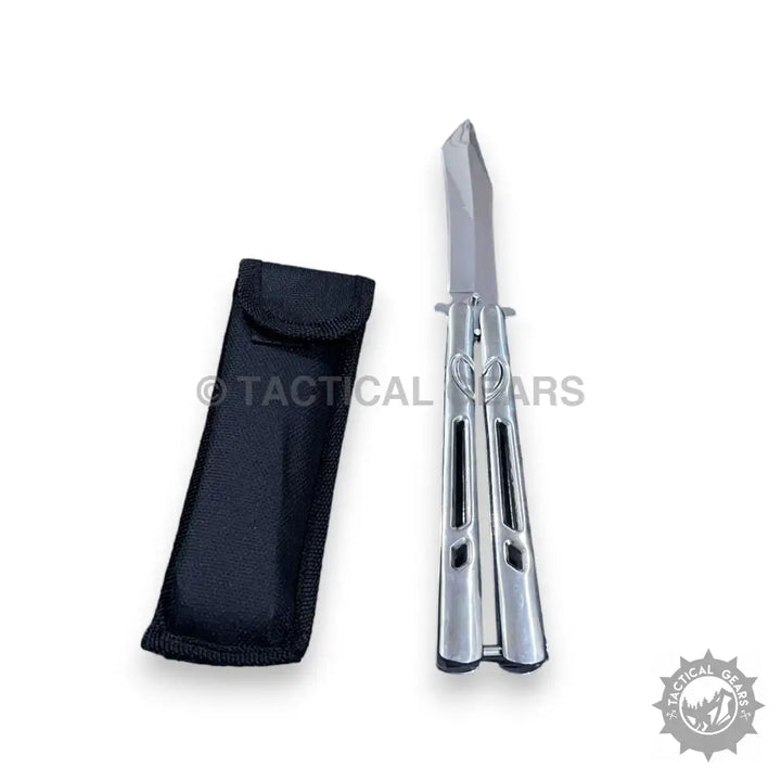 Stainless steel butterfly knife with black sheath, 8 inches blade for stylish performance