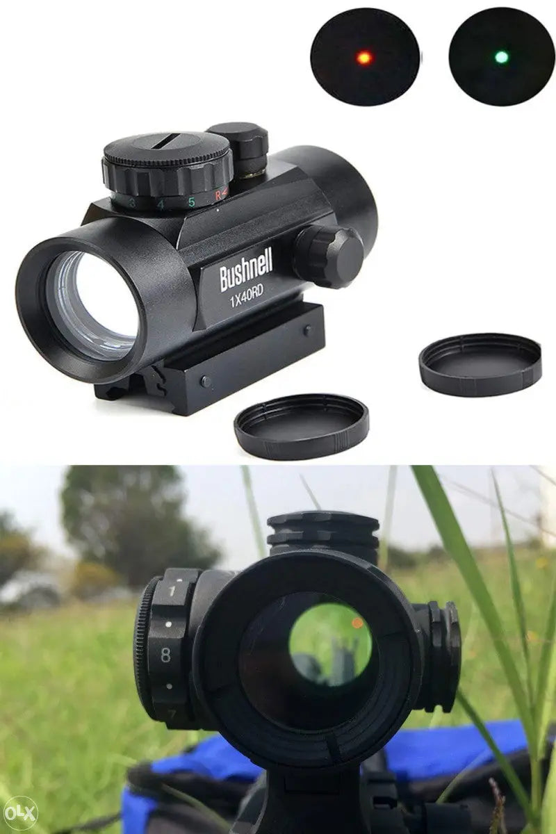 Black Bushnell 1X40RD red green holographic sight with adjustable brightness and reticle options